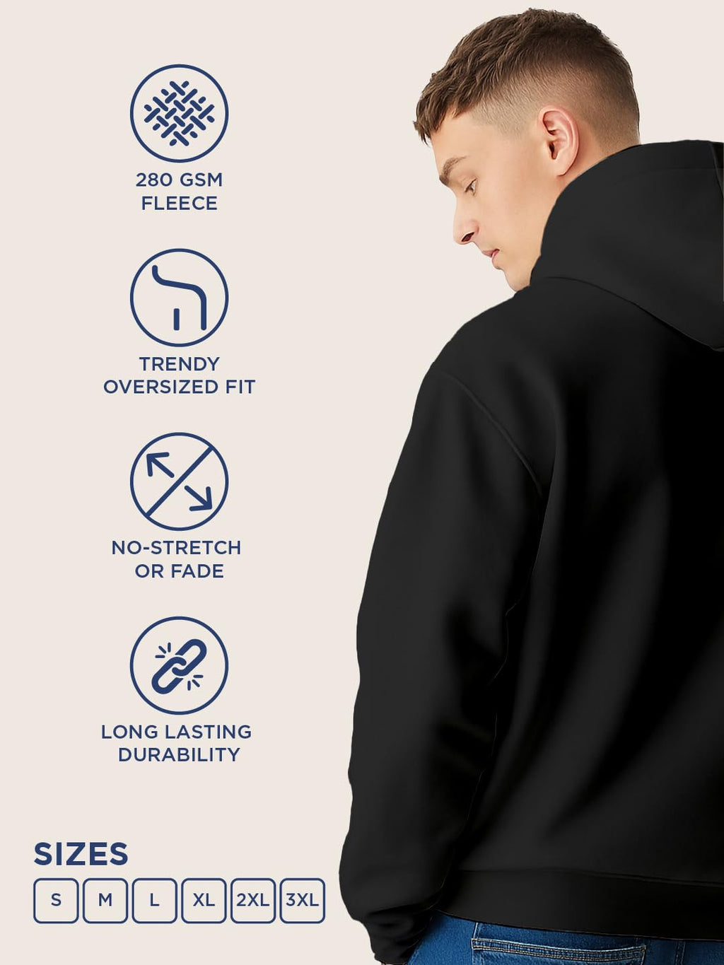 BELLENIO Oversized Hoodies for Man Stylish | 280 GSM Rich Cotton Fleece Solid Oversized Fit Hooded Full Sleeve Oversized Sweatshirt for Men | Stylish Casual Wear Winter Hoodies for Men