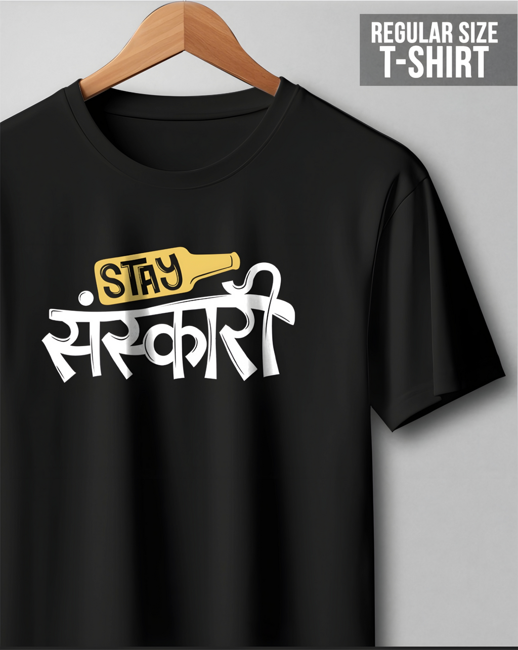 Stay Sanskari Black Regular T Shirt