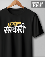 Stay Sanskari Black Regular T Shirt