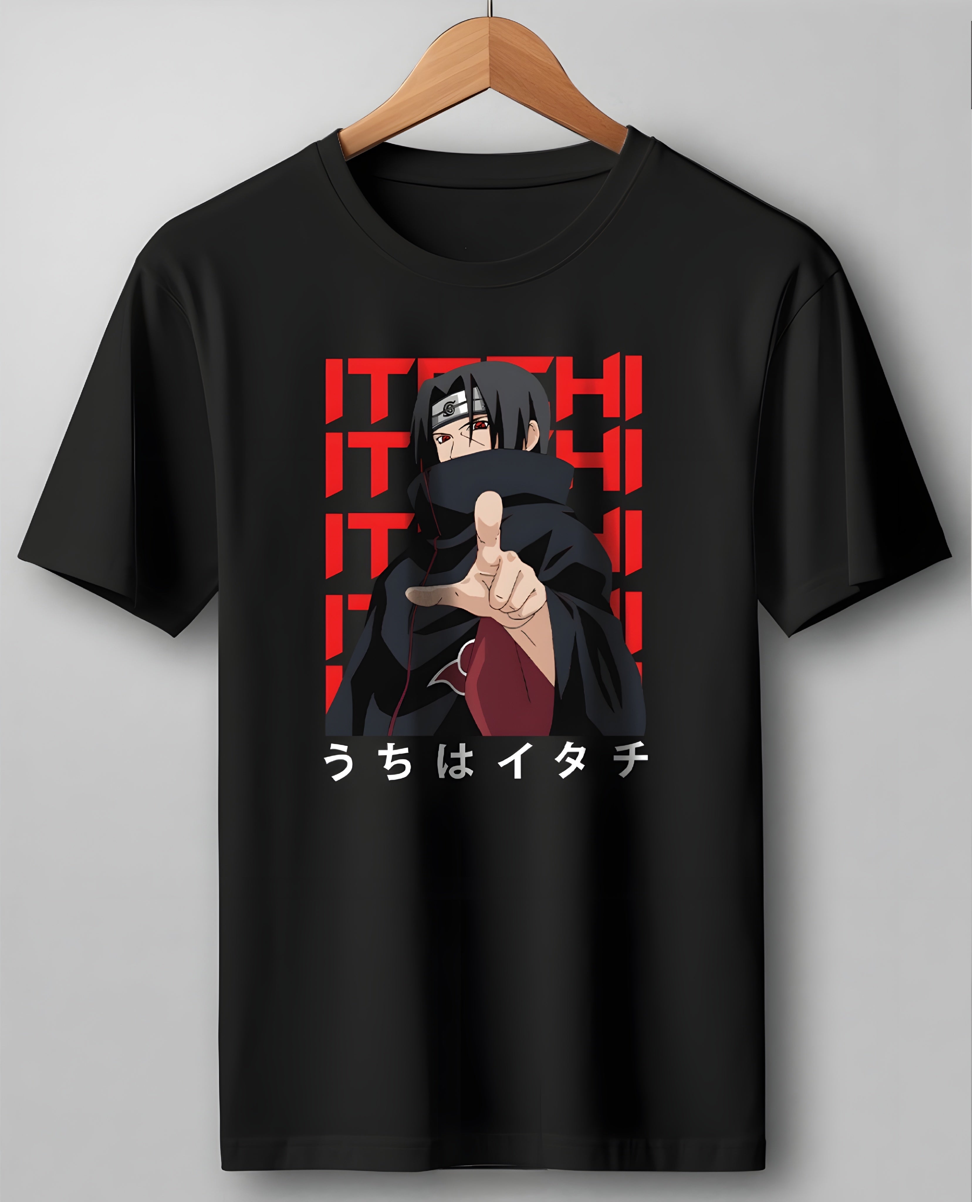 Men Itachi Ninja Black Printed T-Shirt